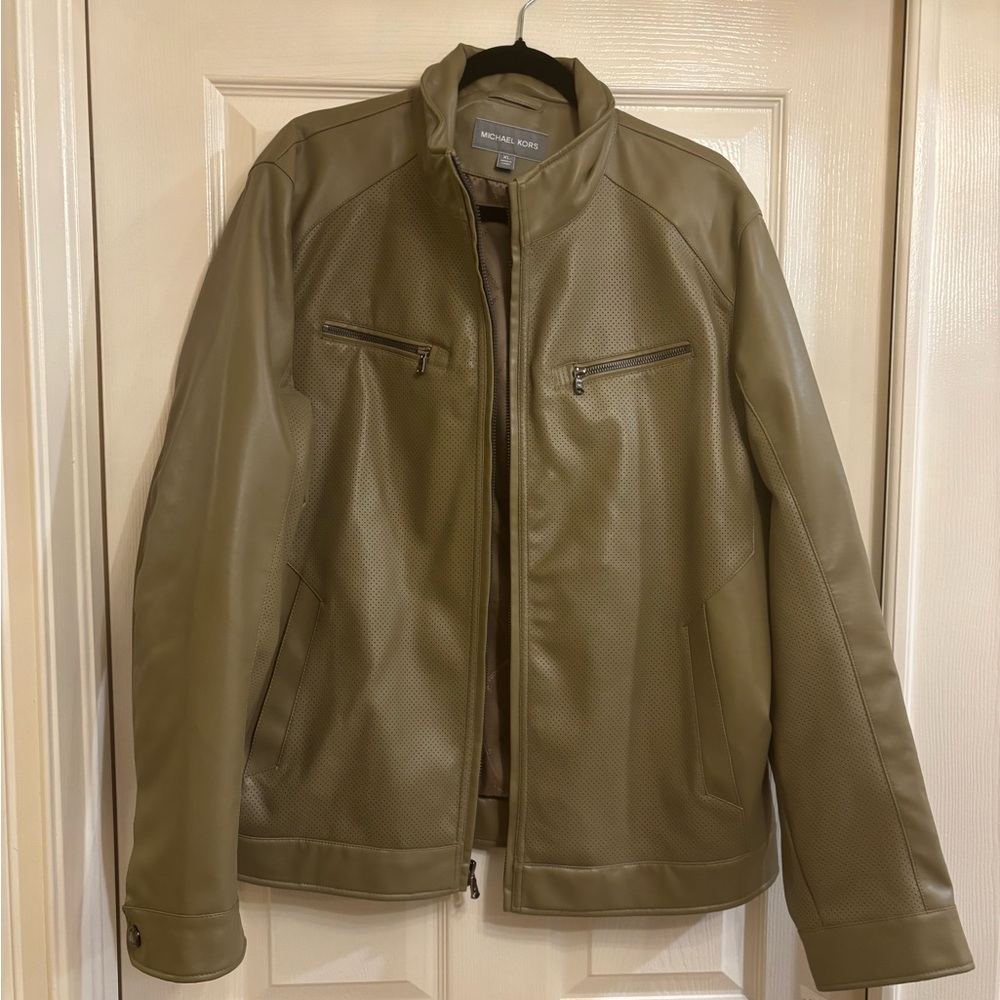 MEN'S PERFORATED FAUX LEATHER MOTO JACKET